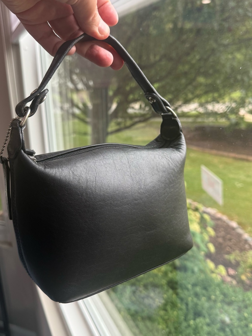 Vintage Coach Black Leather Classic Pouch Wristlet Top Handle Mini Purse